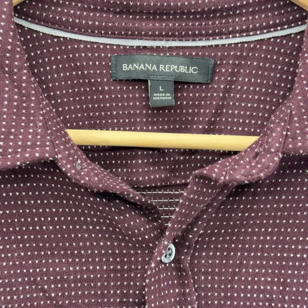 Banana Republic Men L Red Micro Spotted Wool Blend Button Up Long Sleeve Shirt‎